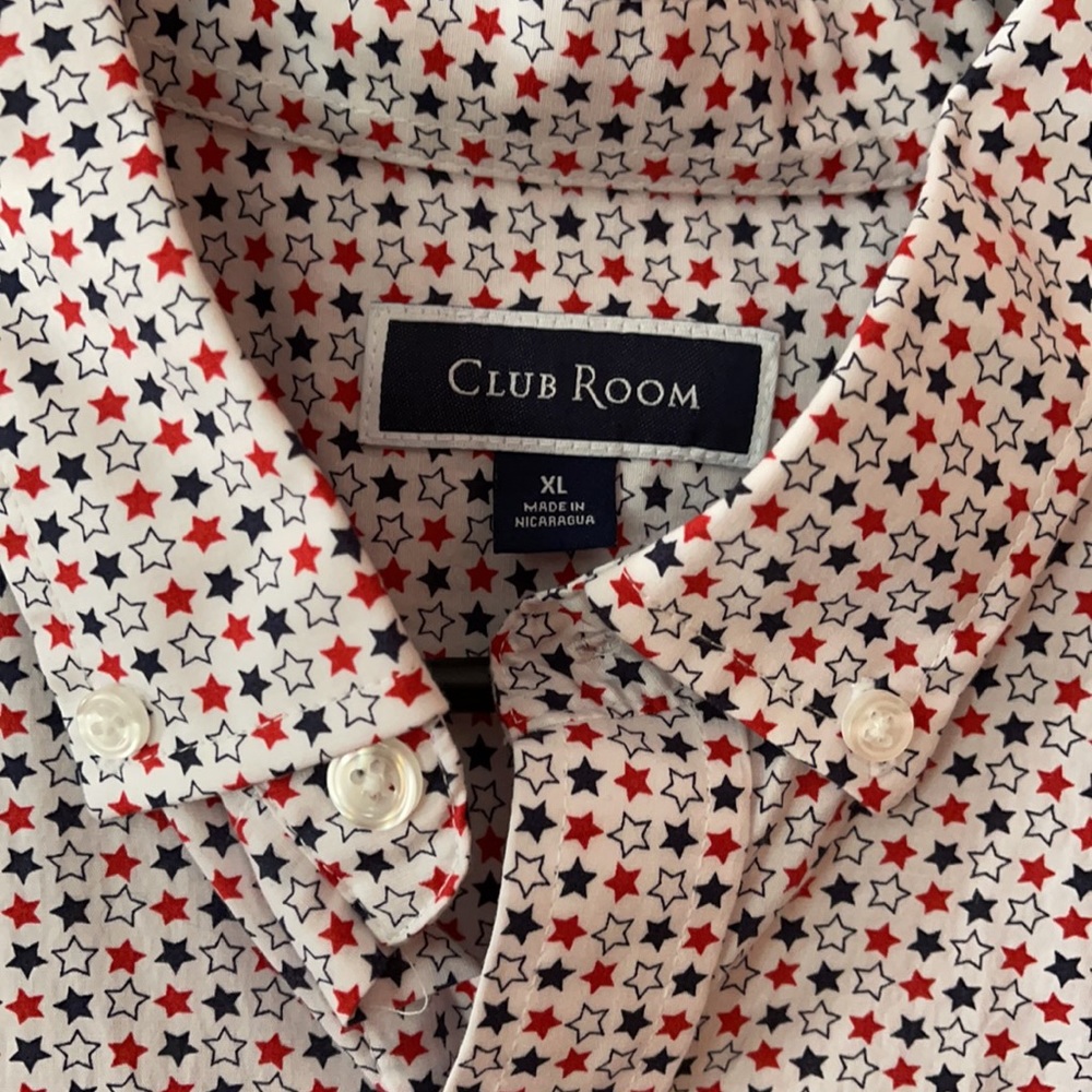 Club Room MEN XL RED WHITE BLUE STARS SHORT SLEEVE